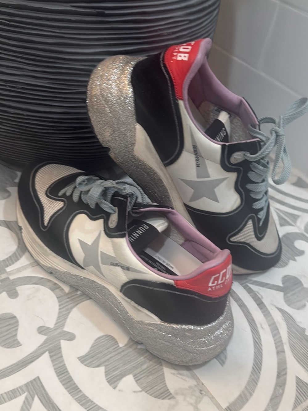Golden Goose Sneakers in Black, White, Silver, Pink & Red
